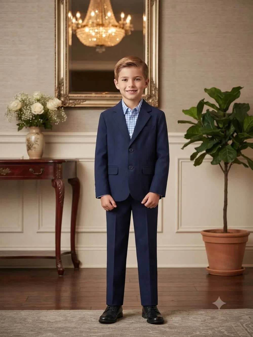 Take 50% OFF- 3pcs Boys Navy Two-Piece Suit Jacket & Pants Set, Size-6